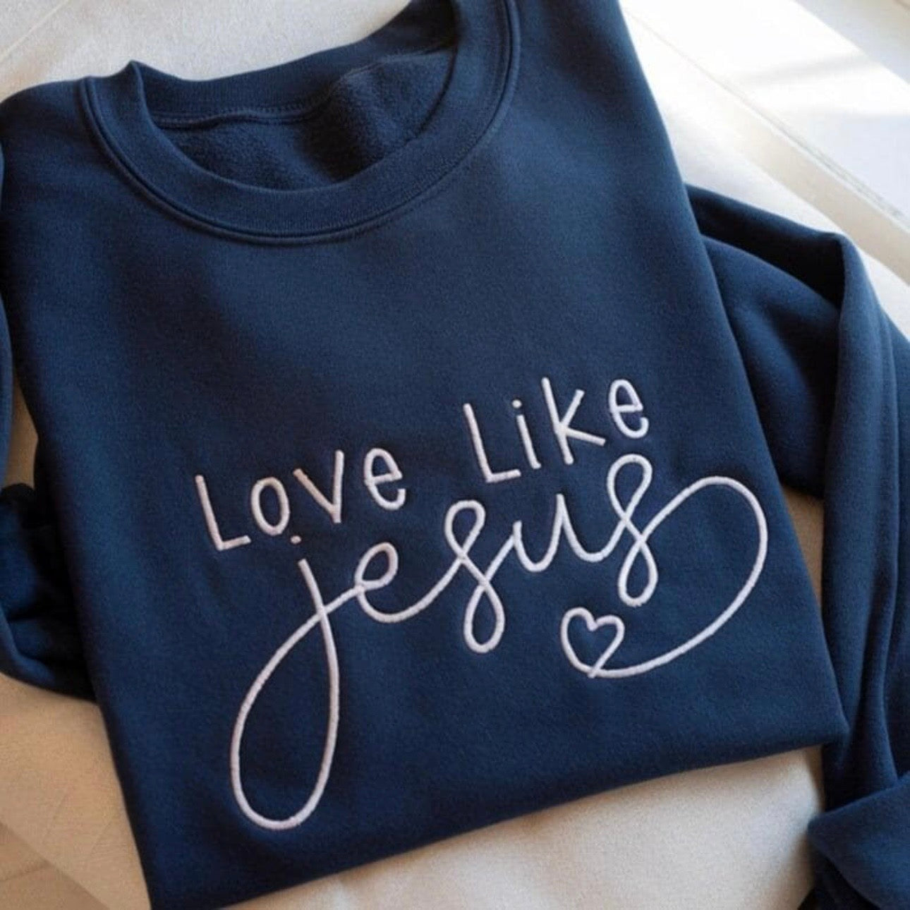 Sisterlie’s Love like Jesus Embroidered Navy Crewneck